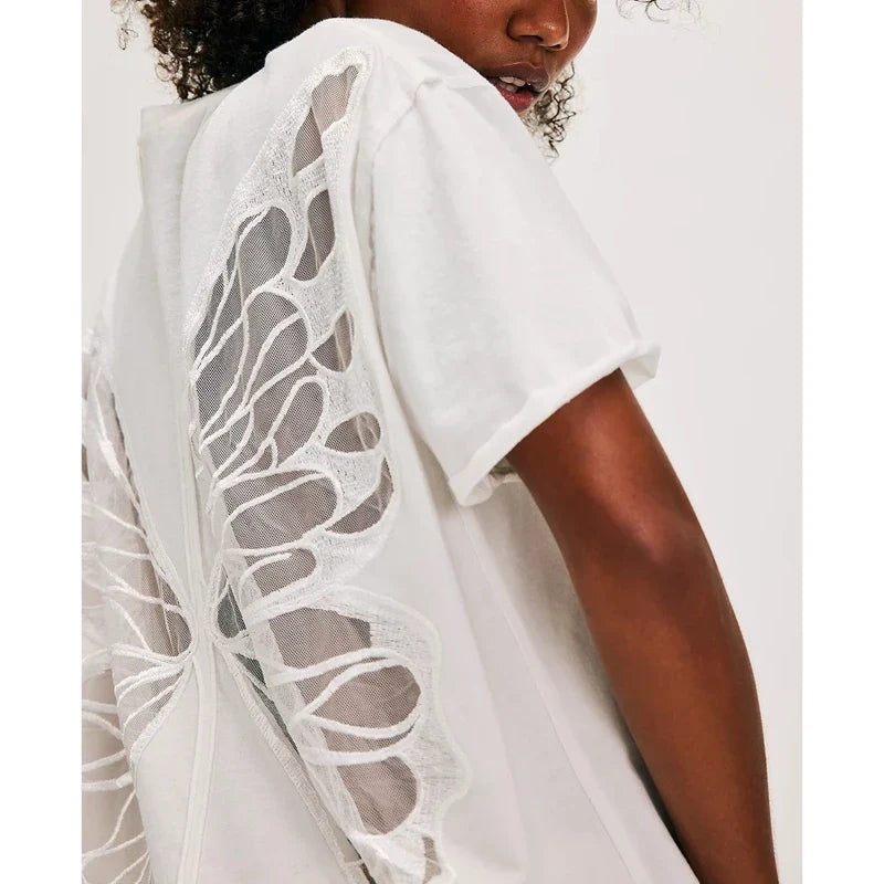 Butterfly Backless Tee – Oversized Cutout Wing Top