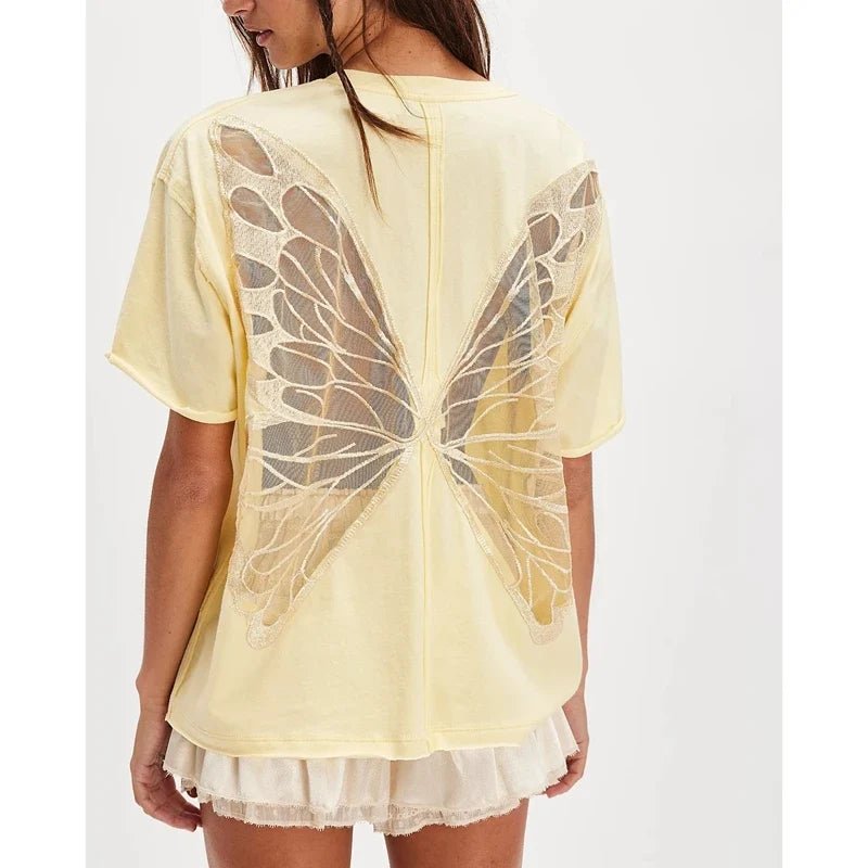Butterfly Backless Tee – Oversized Cutout Wing Top