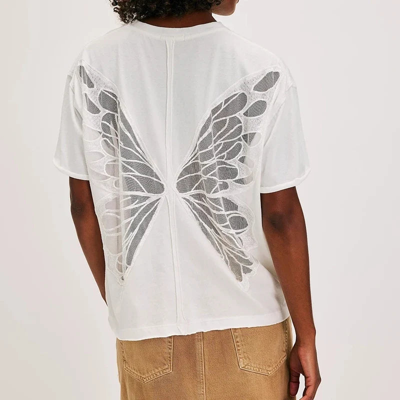 Butterfly Backless Tee – Oversized Cutout Wing Top
