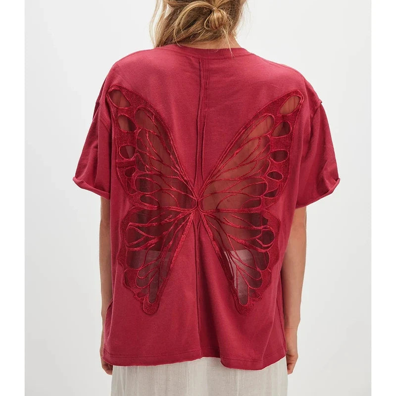 Butterfly Backless Tee – Oversized Cutout Wing Top