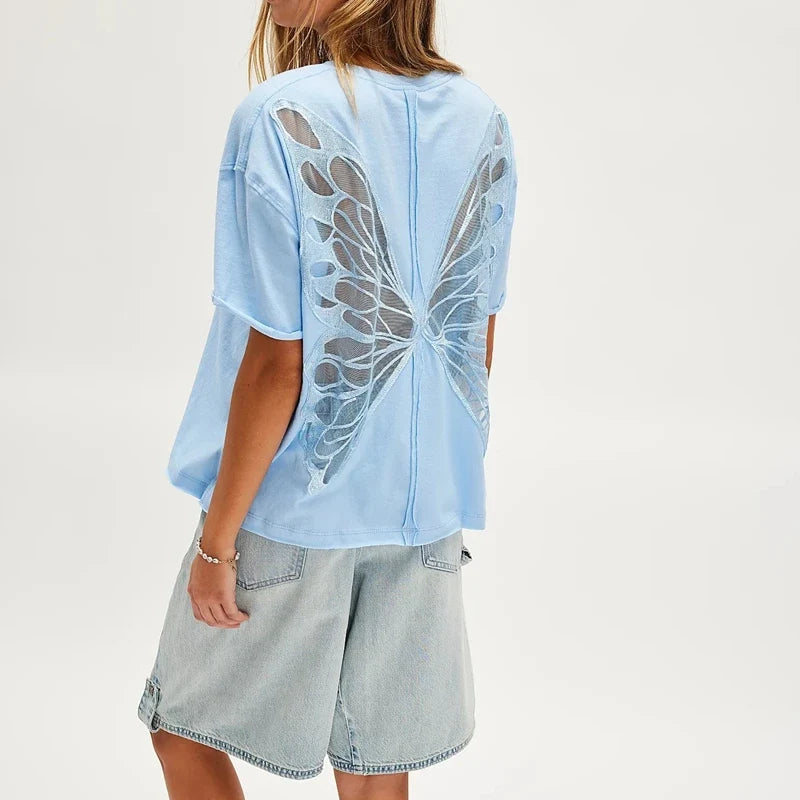 Butterfly Backless Tee – Oversized Cutout Wing Top