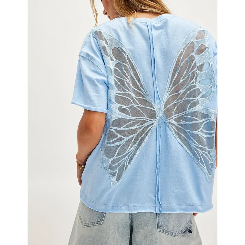 Butterfly Backless Tee – Oversized Cutout Wing Top