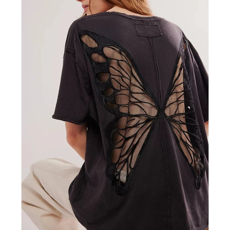 Butterfly Backless Tee – Oversized Cutout Wing Top