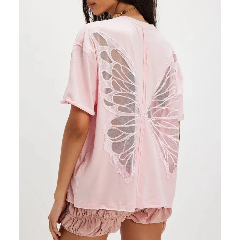 Butterfly Backless Tee – Oversized Cutout Wing Top