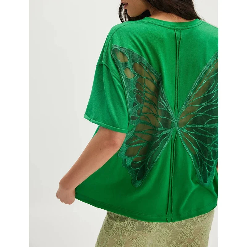 Butterfly Backless Tee – Oversized Cutout Wing Top